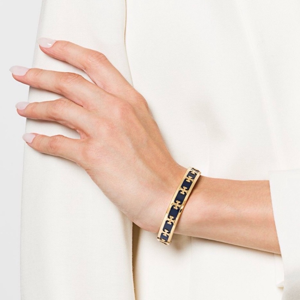 TORY BURCH Raised Kira Enamel Logo Cuff Bracelet